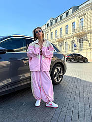 Жіночий стильний спортивний костюм-двійка Санторині кофта штани тканина плащівка оксамит колір рожевий