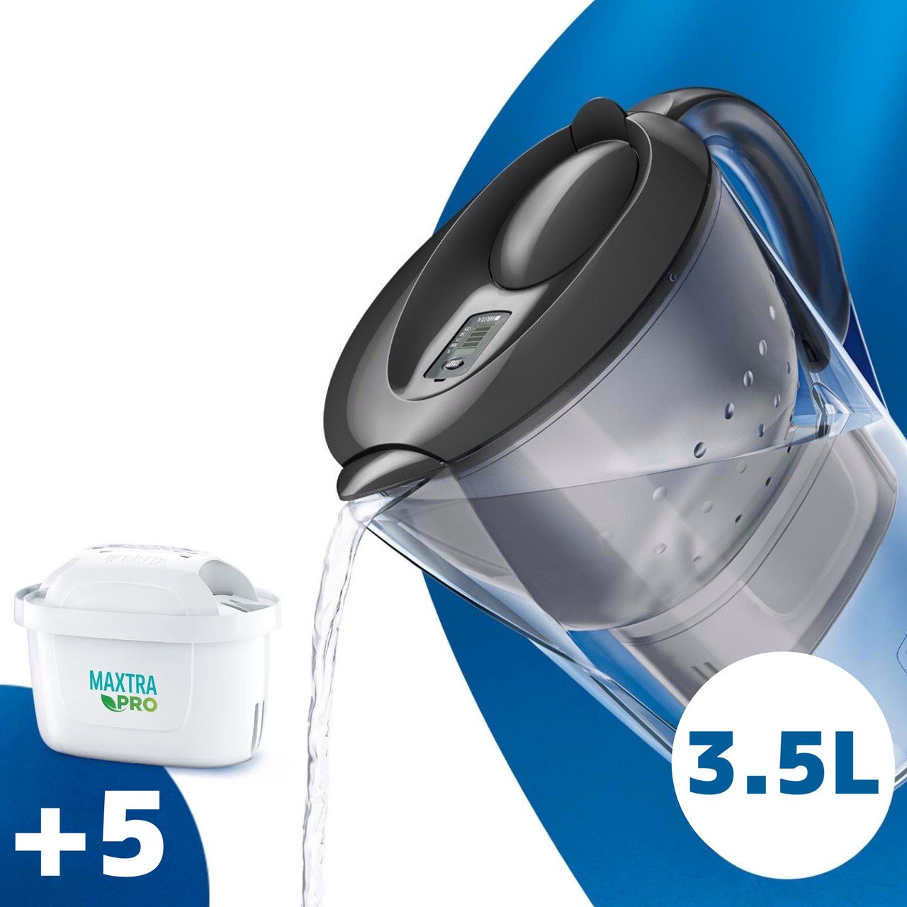 Фільтр Brita Marella XL 3,5 л Глечик для очищення води Чорний зі змінними картриджами 5 шт