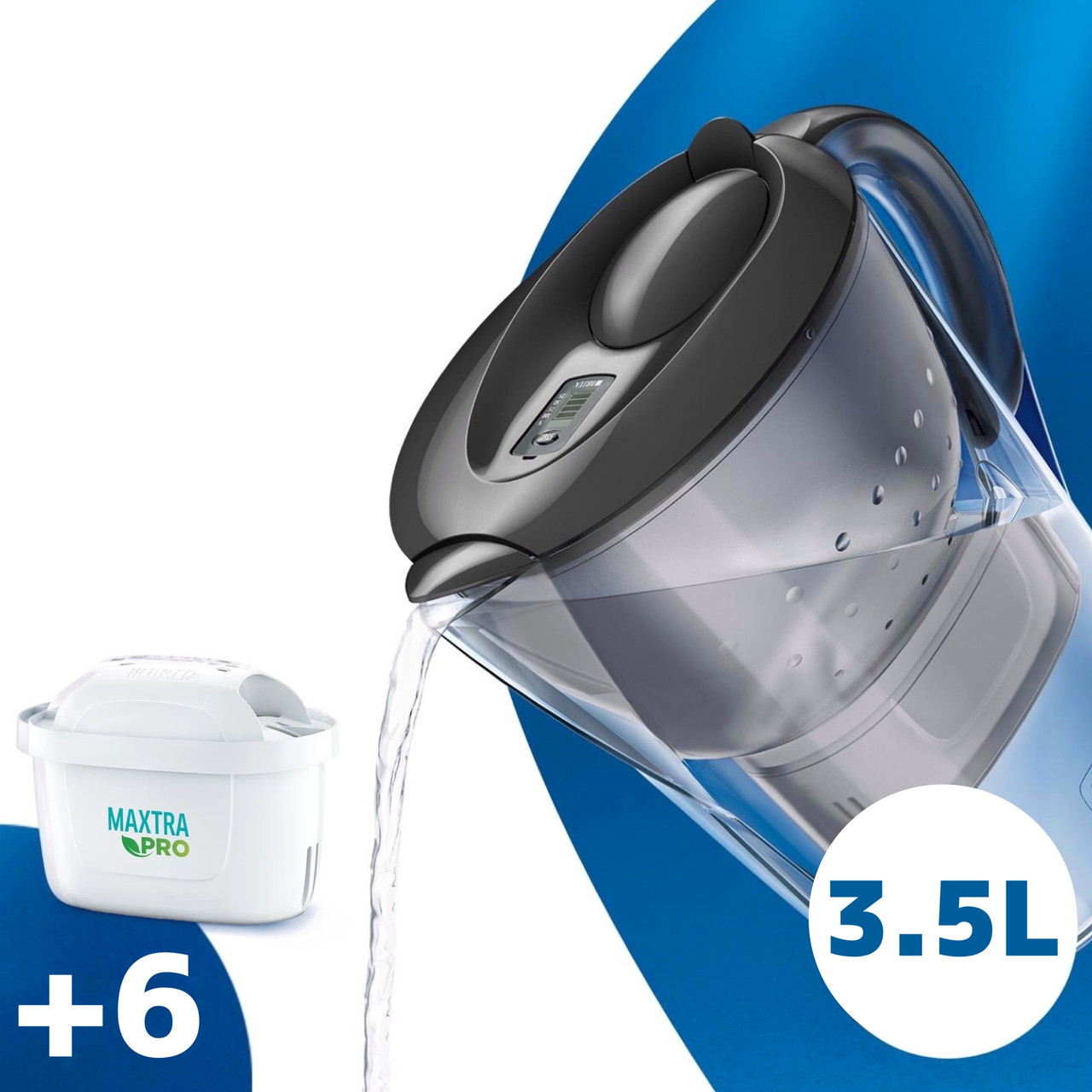 Фільтр води для дому Brita Marella XL Великий фільтр глечик 3,5 л Чорний + Картриджі 6 шт, фото 1