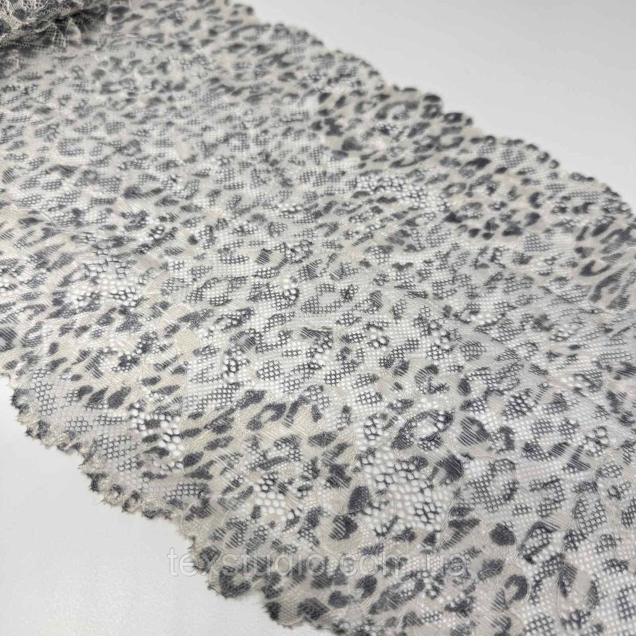 Мереживо  "Леопард сірий " еластичне сіре 21  см., фото 1