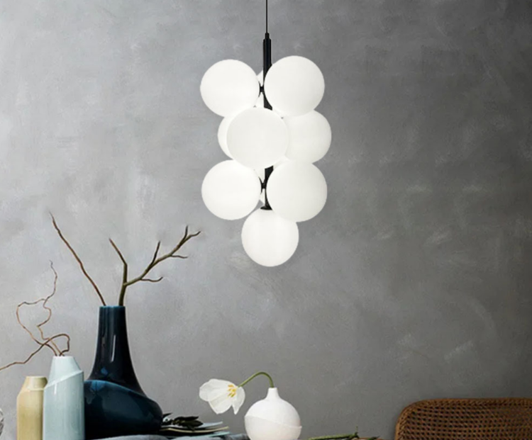 Підвісний світильник із білими плафонами на чорній основі S 28G/10 BK+WT, фото 1