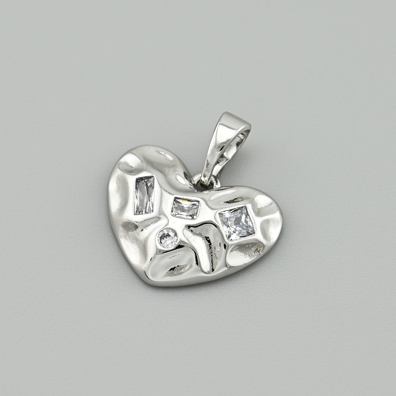 Кулон Серце 45060 для ланцюжків до 3 мм розмір 17х16 мм білі фіаніти вага 1.5 г позолота Біле Золото, фото 1