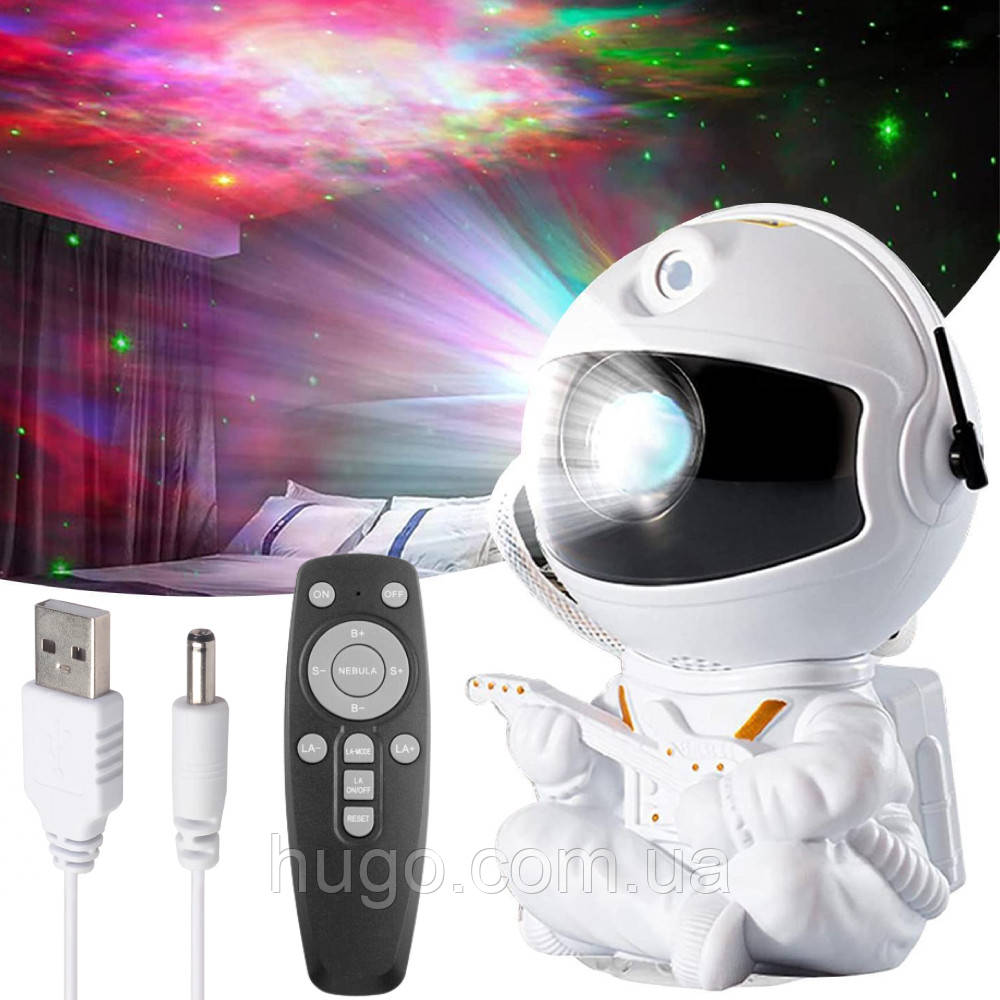 Ночник проектор звездного неба Космонавт с пультом, от USB, Белый ...