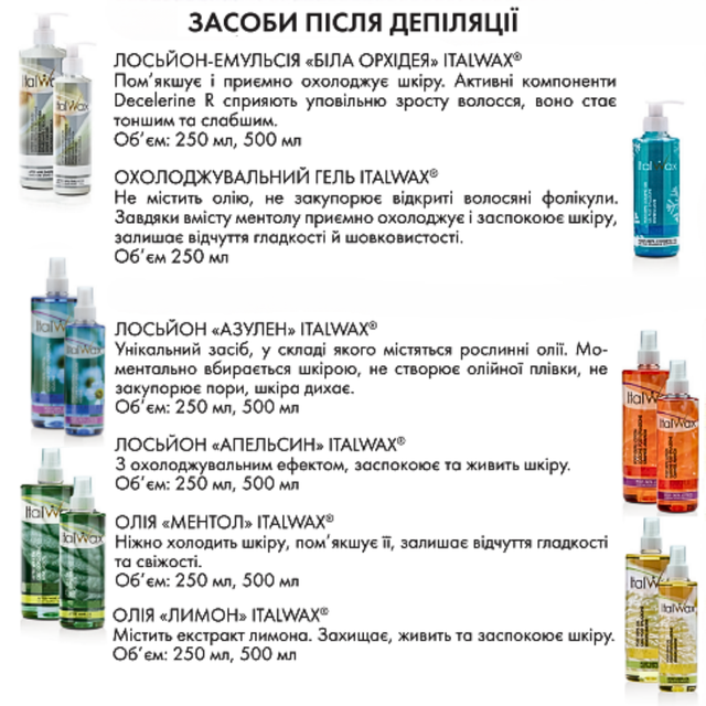 Всі засоби після депіляції Італвакс. Їх різновиди та характеристики