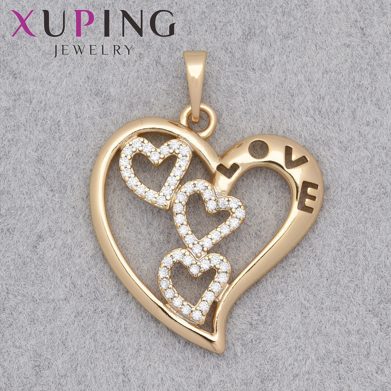 Кулон женский Xuping Jewelry медицинское золото 18К сердечко с стразами и надписью размер изделия 27х25 мм