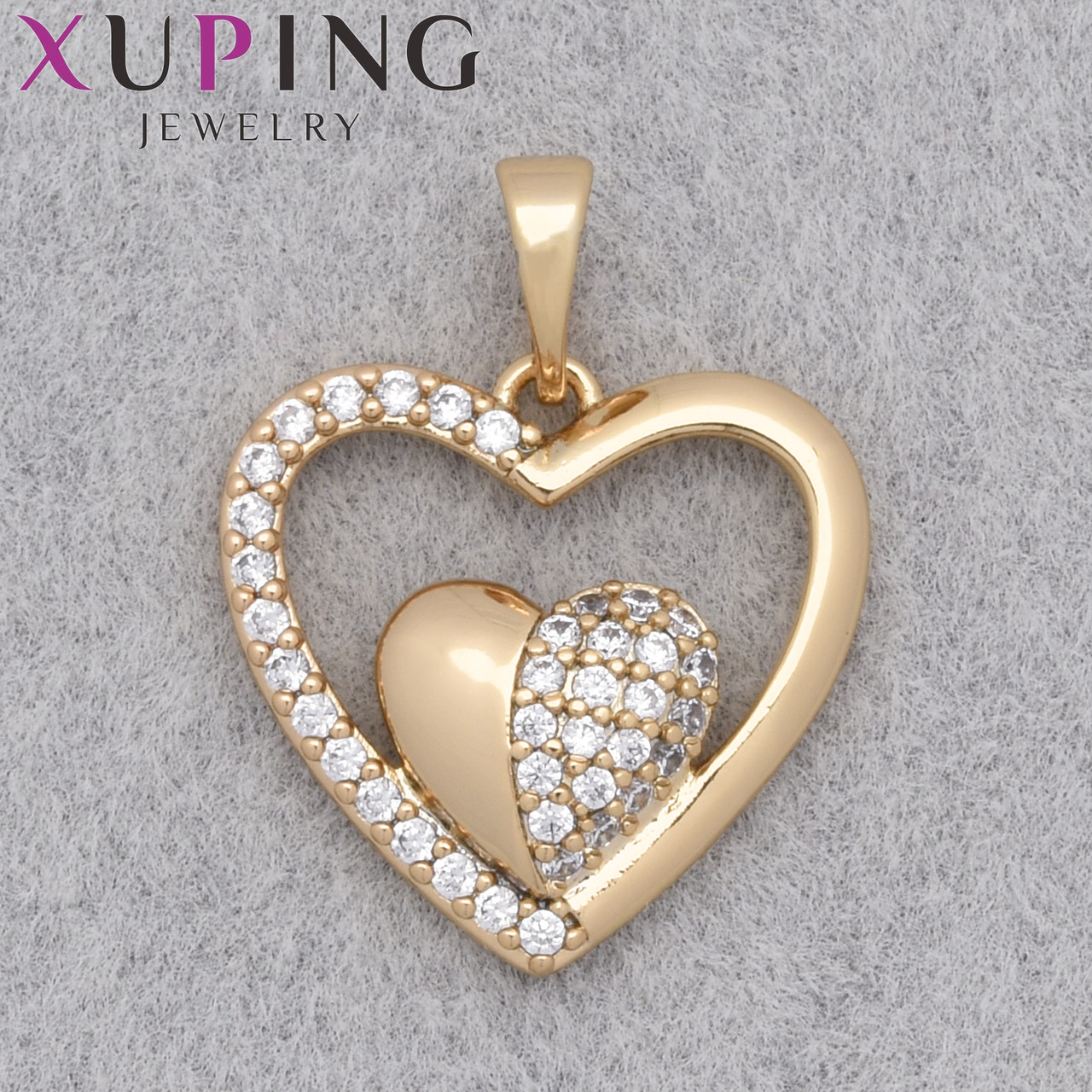 Кулон женский Xuping Jewelry медицинское золото 18К сердечко с белыми кристаллами размер изделия 17х17 мм