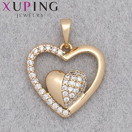 Кулон женский Xuping Jewelry медицинское золото 18К сердечко с белыми кристаллами размер изделия 17х17 мм, фото 1