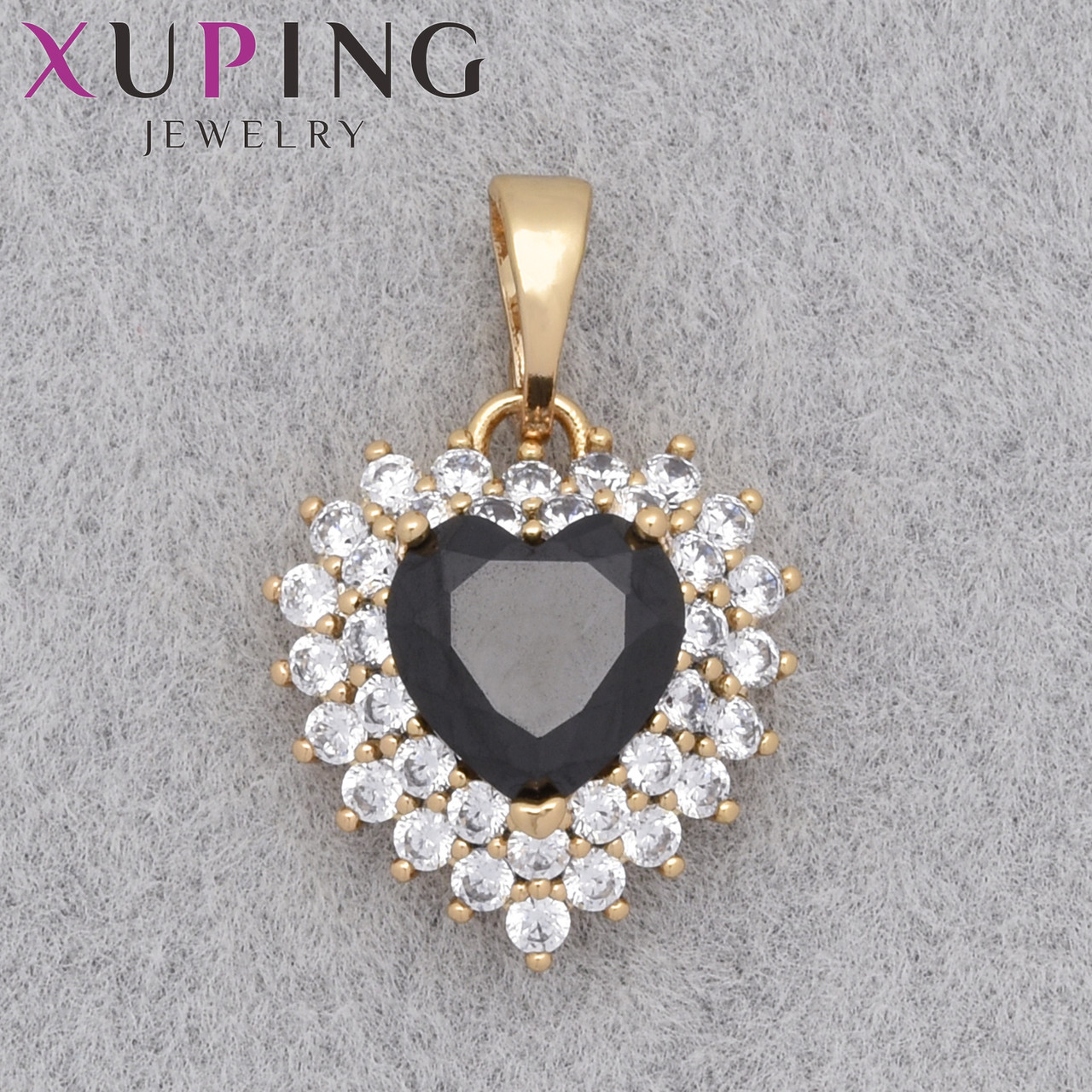 Кулон женский Xuping Jewelry медицинское золото 18К сердечко с черным кристаллом размер изделия 15х13 мм