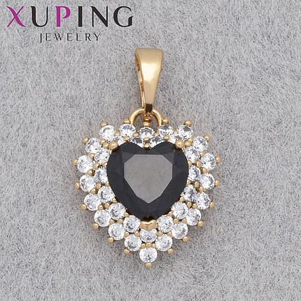 Кулон женский Xuping Jewelry медицинское золото 18К сердечко с черным кристаллом размер изделия 15х13 мм, фото 1