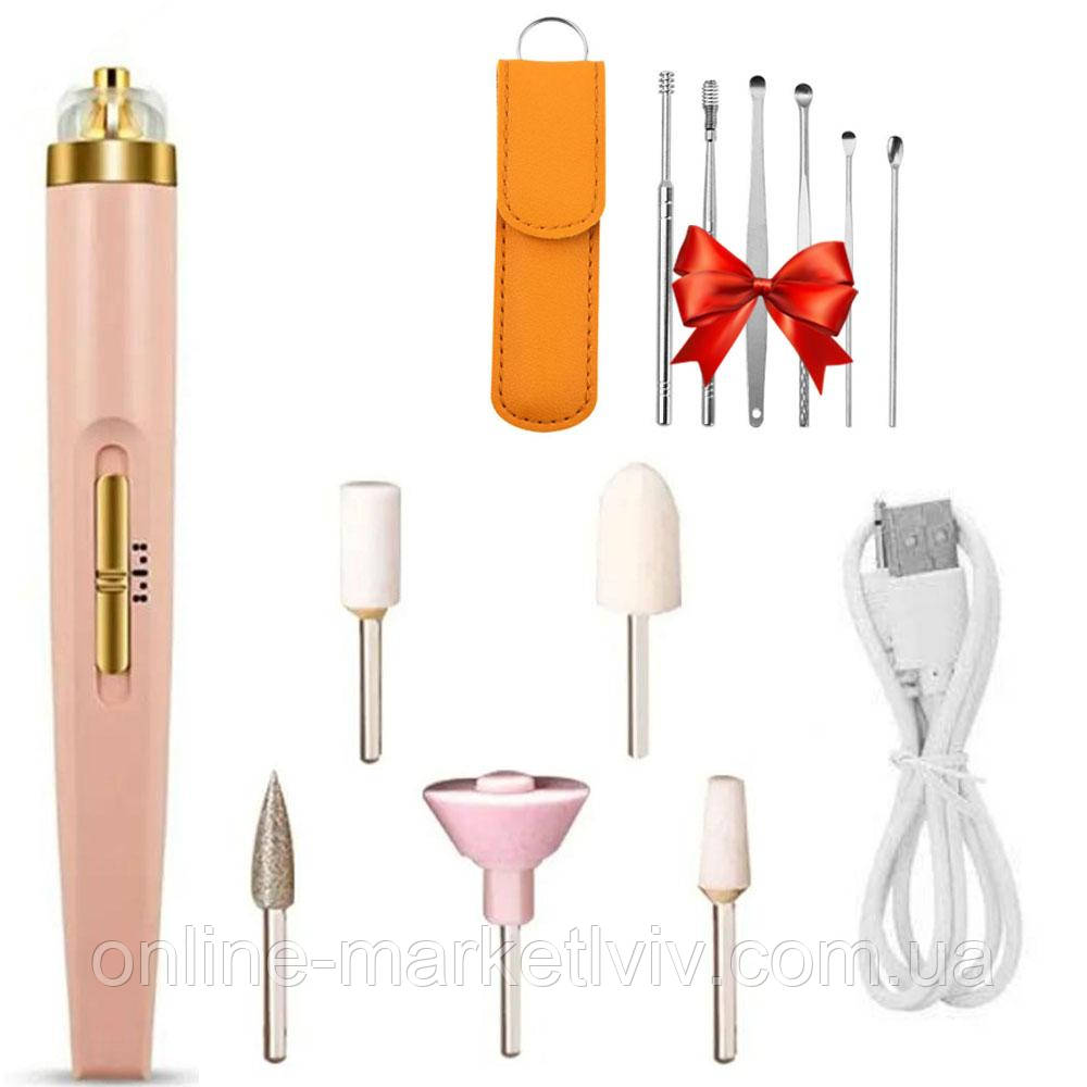 Міні фрезер Flawless Salon Nails + Подарунок Набір для чищення вух TOOL SET / Портативний фрезер для манікюру