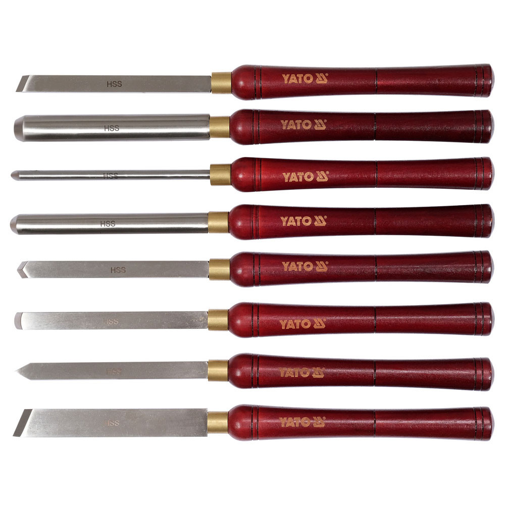 Різці токарні по дереву 8 шт. (загальна l= 435 мм/ леза l= 160 мм) в футлярі Yato YT-62780, фото 1