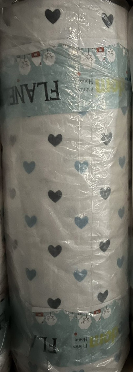 Набивна Фланель (байка) дитяча в сердечка 240 см, 100% бавовняна тканина для постільної білизни в рулоні 25 м