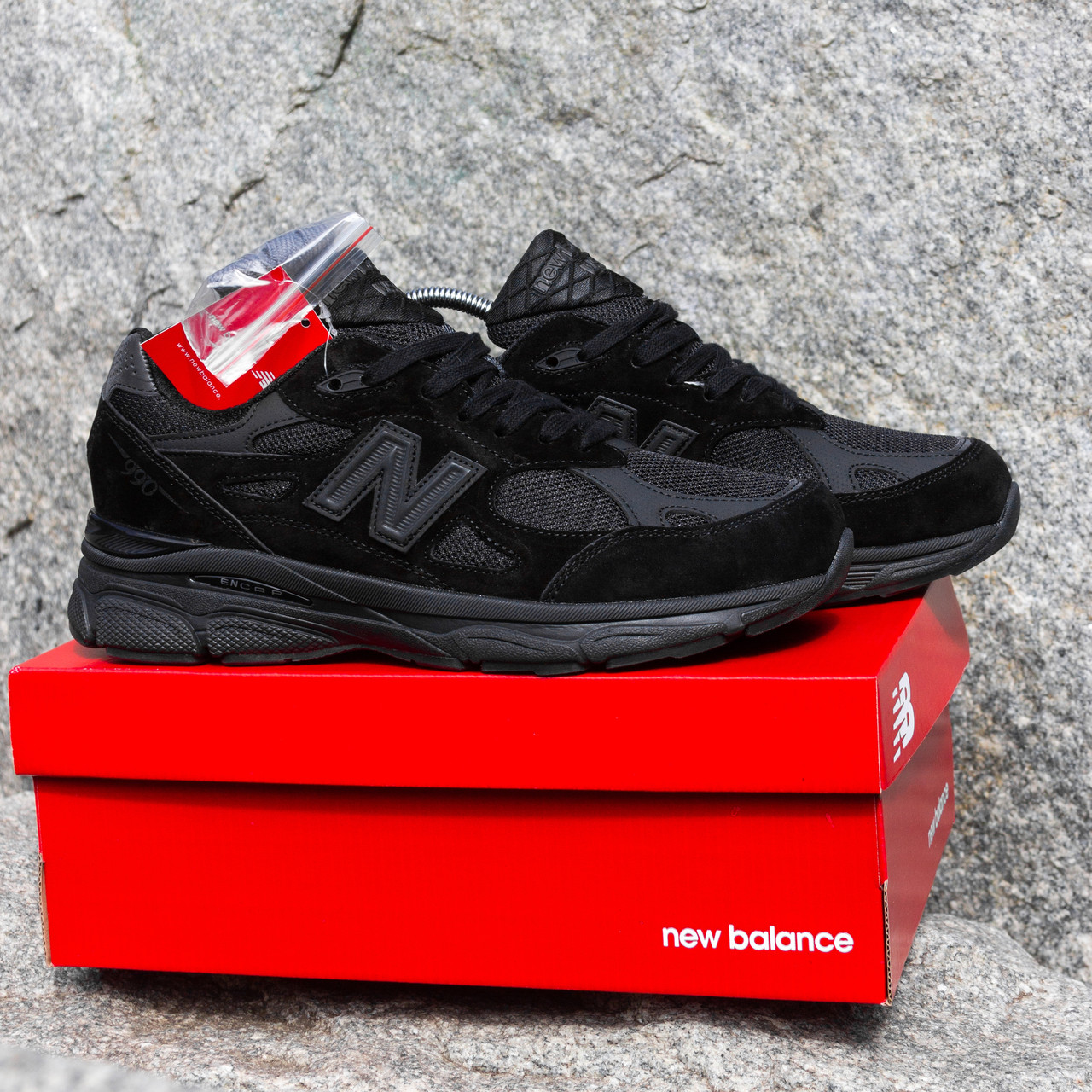 Чоловічі Кросівки New Balance 990 повністю чорні рефлективні, фото 1