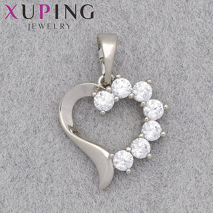 Кулон женский Xuping Jewelry медицинское золото сердечко с белыми кристаллами размер изделия 15х15 мм, фото 1