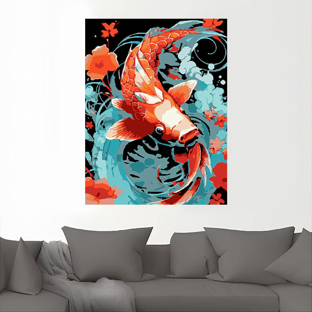 Картини за номерами 40*50 "Золота рибка в мрійливих водах" NoAH1137, чорне полотно, Strateg, фото 1