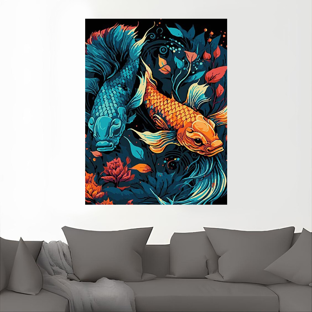 Картини за номерами 30*40 "Підводний світ" NoFH-6, чорне полотно, Strateg, фото 1