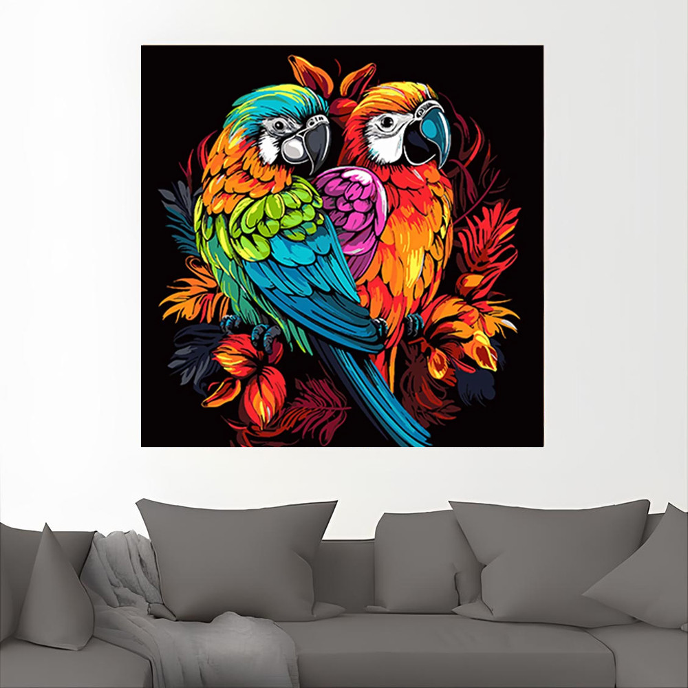 Картины по номерам 40*40 "Папугаи в цветочном поп-арте" №AV4040-41 ...