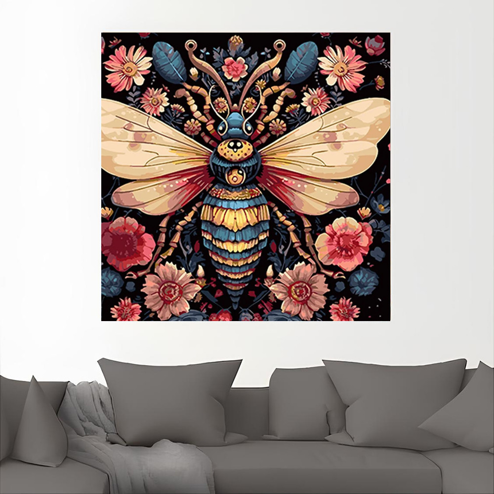 Картини за номерами 40*40 "Бджола та квіткова краса" №AV4040-44, чорне полотно, Strateg, фото 1