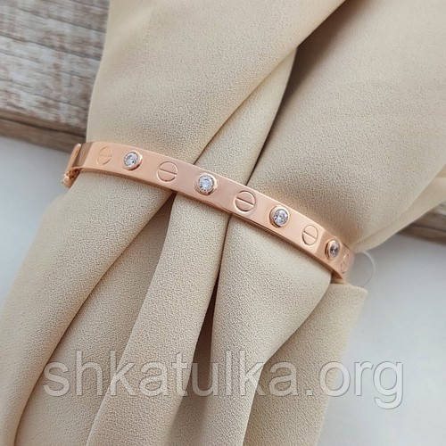 Браслет золотий на руку з орнаментом і білими фіанітами жіночий 9.01