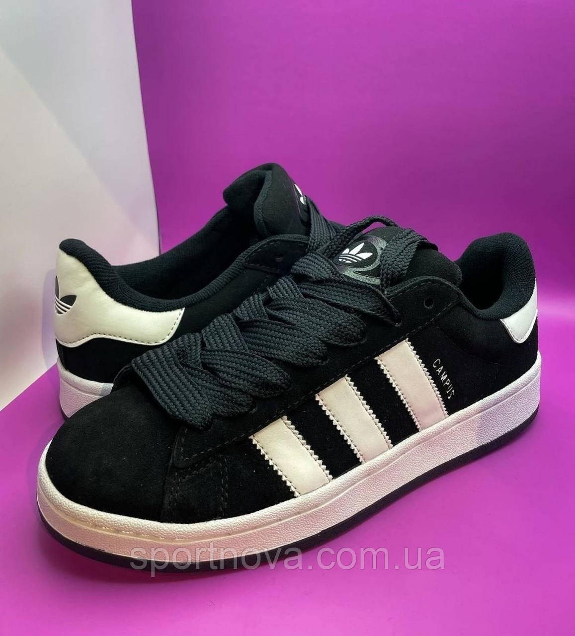 Чоловічі кросівки демісезонні Adidas Campus чорні замшеві з білим р 43