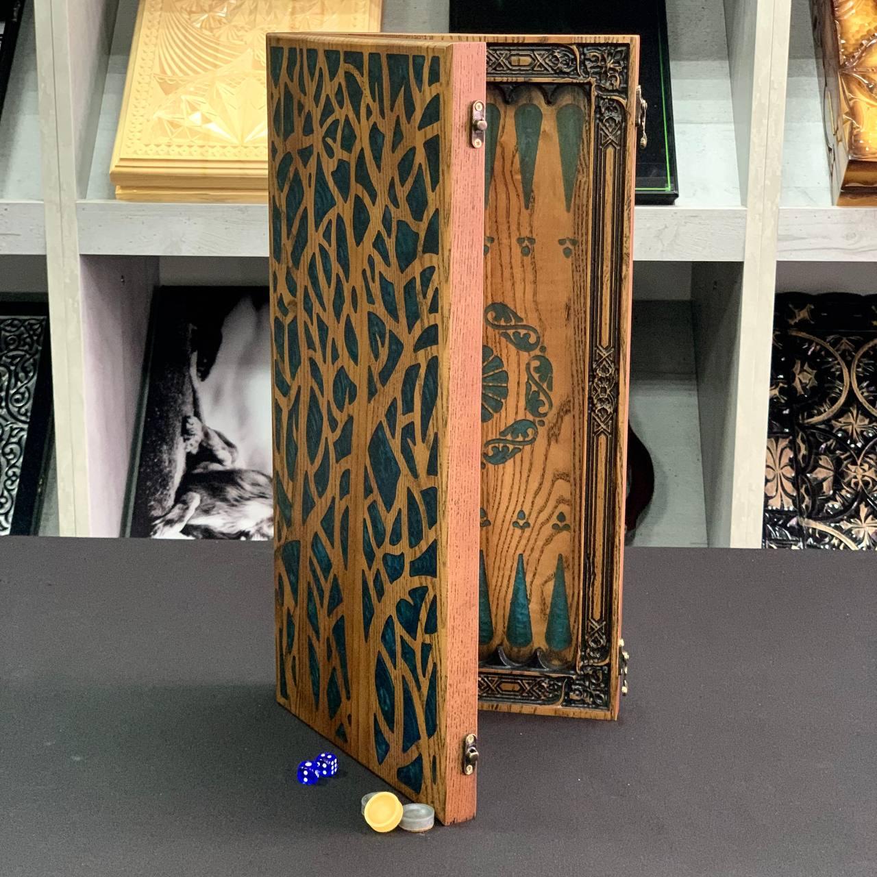 Нарди дерев'яні зі синьої епоксидної смоли 48×24 см подарункові, фото 1