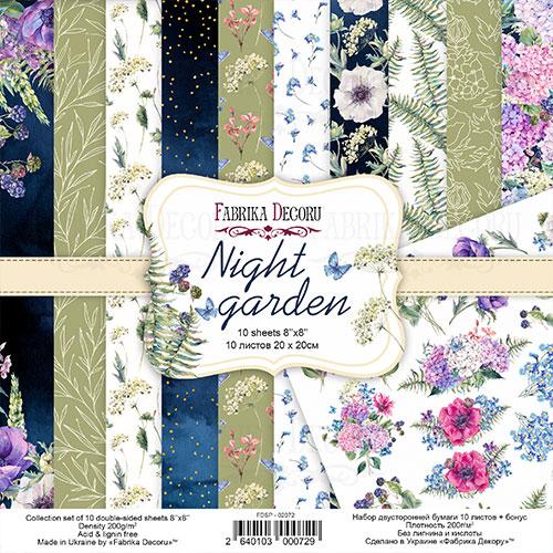 Набір двостороннього паперу 20х20см Fabrika Decoru "Night garden" 10 листів FDSP-02072