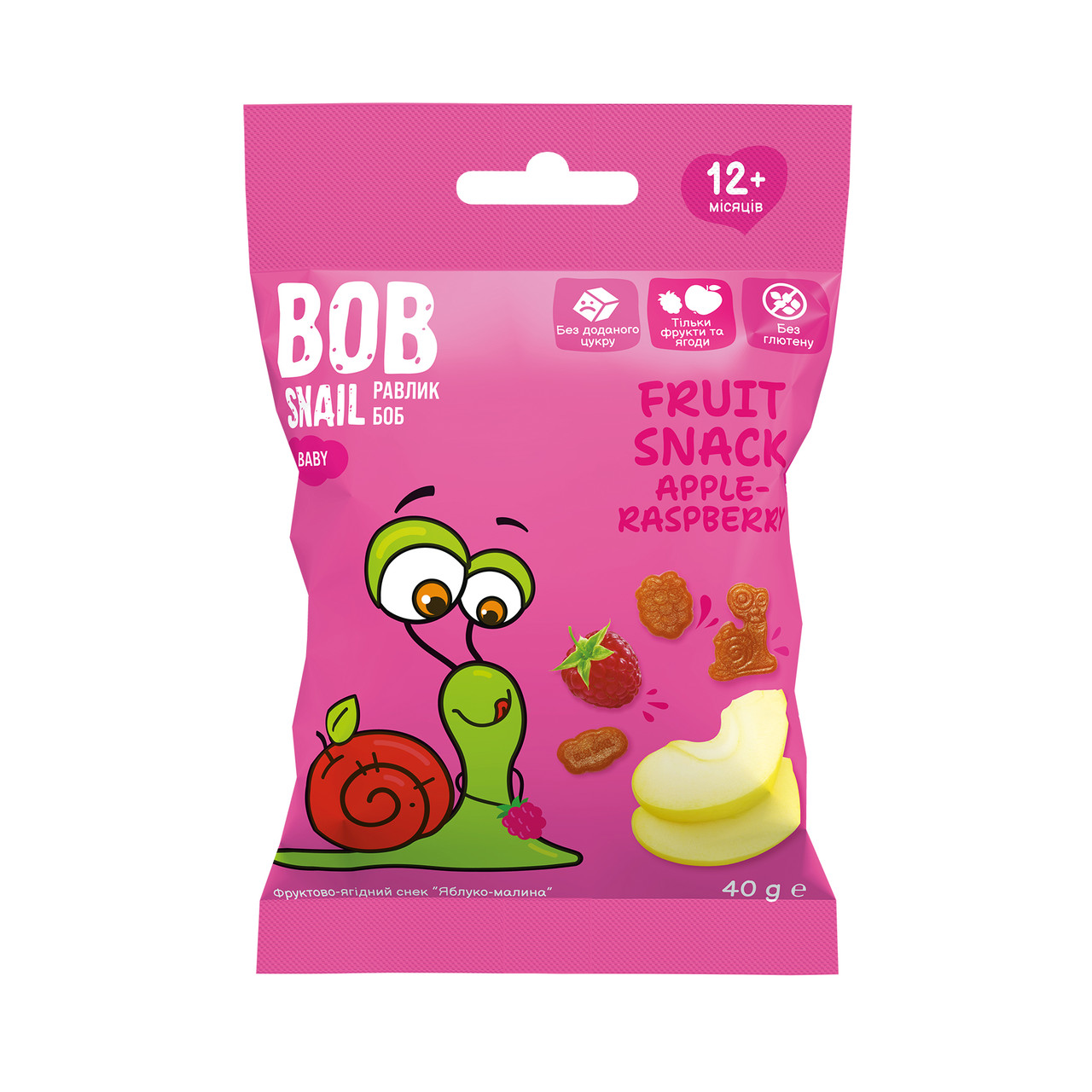Фруктовий снек "ЯБЛУКО-МАЛИНА" Равлик Боб 40 г, фото 1
