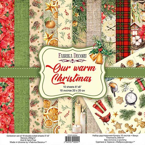 Набір двостороннього паперу 20х20см Fabrika Decoru "Our warm Christmas" 10 листів FDSP-02094