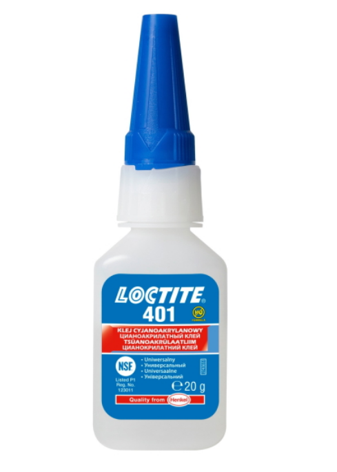 Клей Loctite 401 (20г),ціаноакрилатний (моментальний) клей загального призначення.