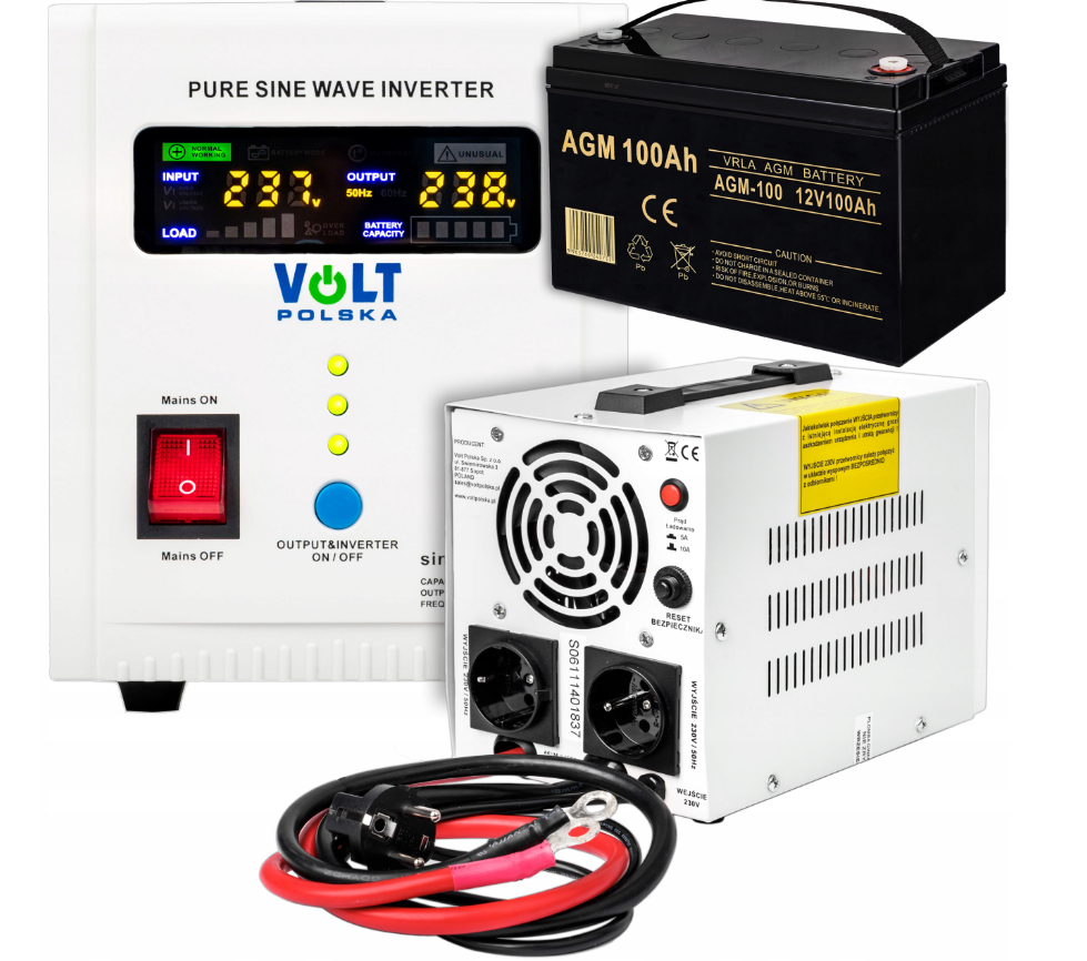 Аварійний комплект живлення Volt Polska SINUS PRO 800 E 12/230V 500/800W + Акумулятор VOLT AGM VRLA 100Ah 12V, фото 1