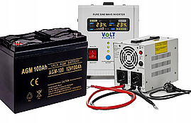 Аварійний комплект живлення Volt Polska SINUS PRO 500 E 12/230V 350/500W + Акумулятор VOLT AGM VRLA 100Ah 12V