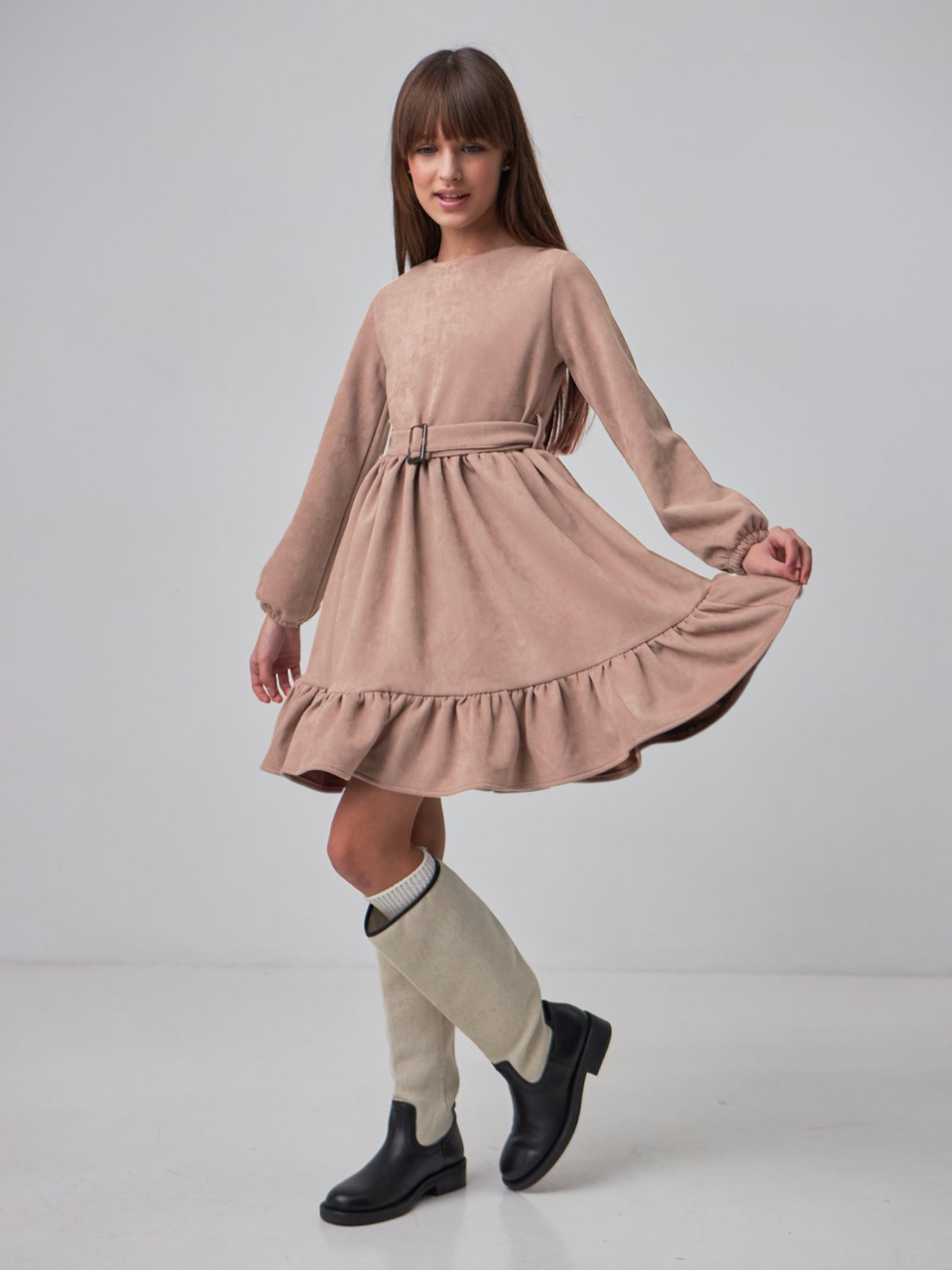 Сукня на дівчинку Kodi 134, 140 см Замш 003217 Кава з молоком