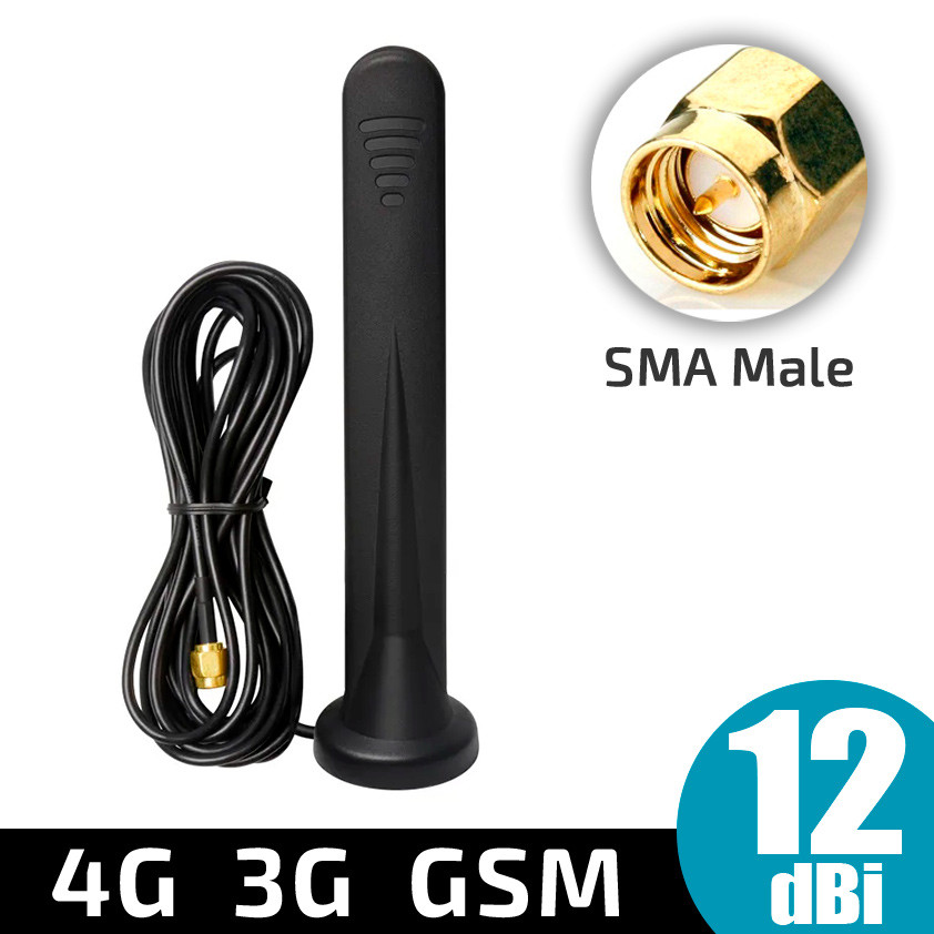 Антена виносна 5G 4G LTE GSM WiFi з магнітом 12 dBi 600-6000 МГц SMA Male 3м для модемів роутерів репітерів