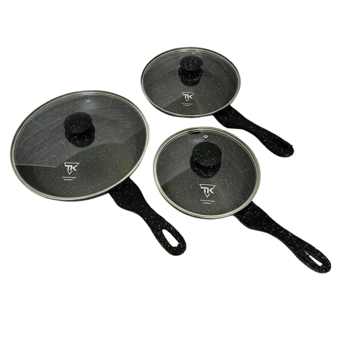 Набір сковорідок із антипригарним покриттям Top Kitchen TK00093 чорний, гранітні сковорідки 3 шт.