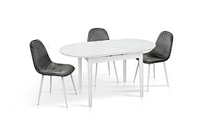 Білий обідній кухонний стіл кераміка 110х75 см розкладний овальний під мармур для маленької кухні Тітан