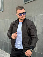 Чоловічий чорний бомбер Challenge весняний осінній плащівка, Повсякденна коротка куртка-бомбер чорного кольору