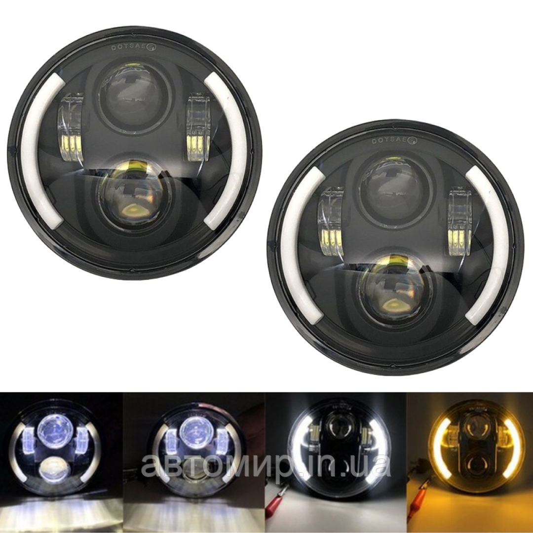 Оптика Фари Ваз 2106 60 ватів Універсальні світлодіодні фари Led 5.75 дюймів ДХО Ангельські очі фари (ЛУНА), фото 1