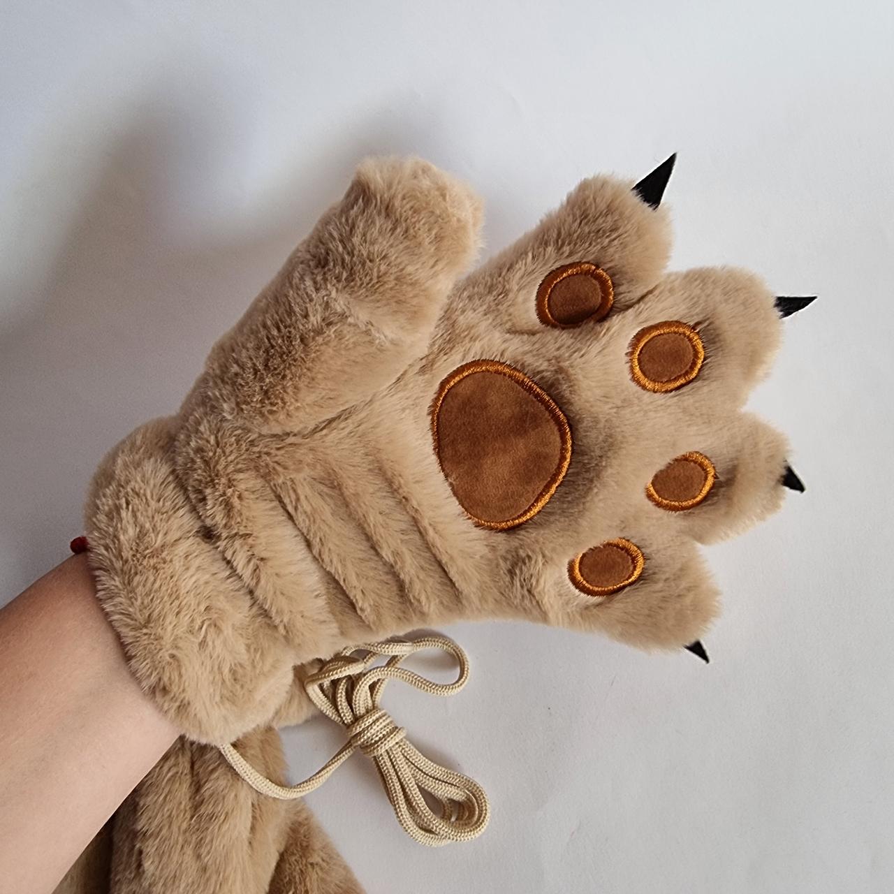 Дитячі рукавички лапка Кішки з кігтями коричневі