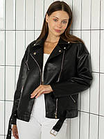 Подовжена куртка косуха oversize чорна No2362