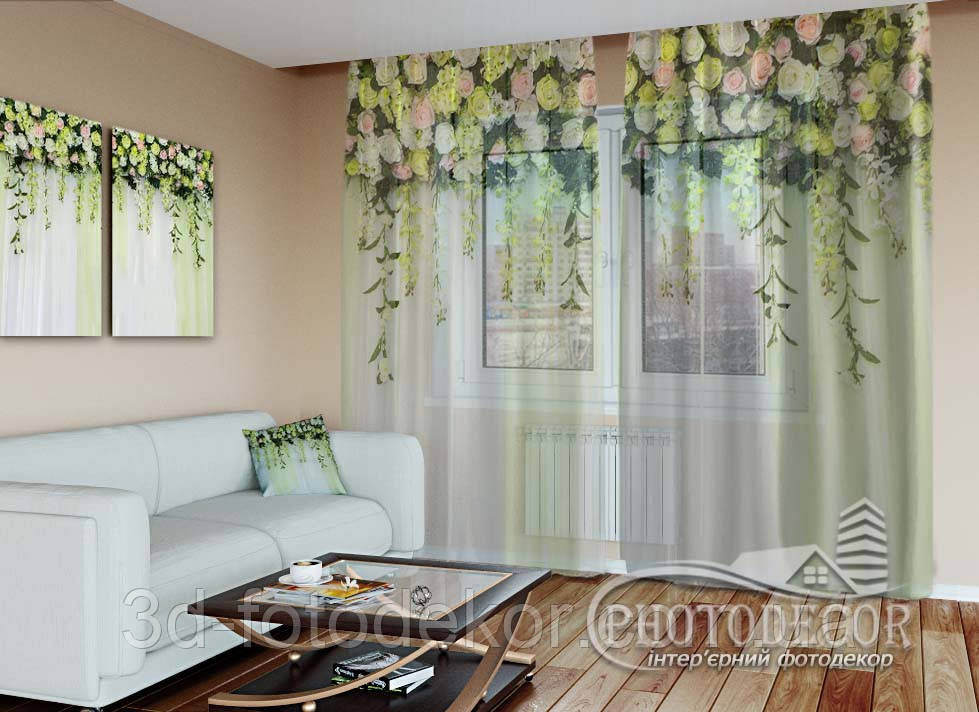 Фото Тюль "Ламбрекени з ніжних троянд" - будь-який розмір. Читаємо опис!, фото 1