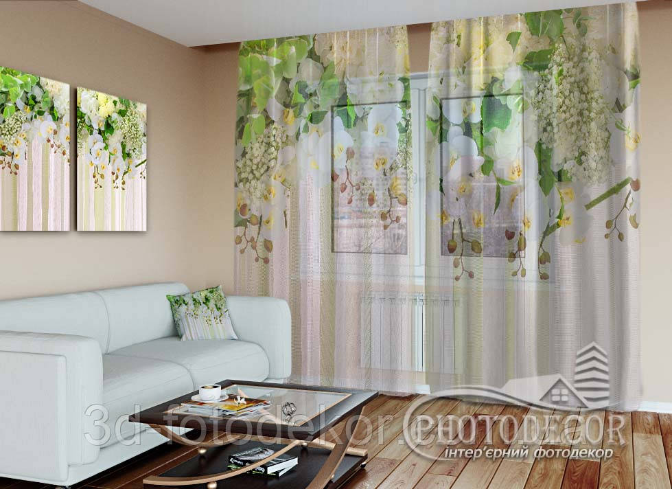 Фото Тюль "Ламбрекени з білих орхідей 1" - будь-який розмір. Читаємо опис!, фото 1