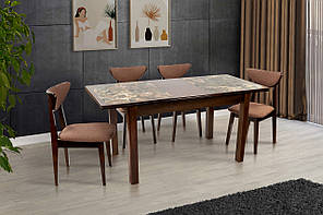 Сучасний розкладний обідній кухонний стіл 120 см горіх для кухні з керамічною стільницею Керамік