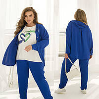 Прогулянковий жіночий костюм трійка з капюшоном великих розмірів