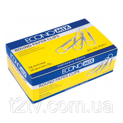 Скріпки канцелярські Economix 78 мм кругла, з насічкою , 50шт (E41011), фото 1
