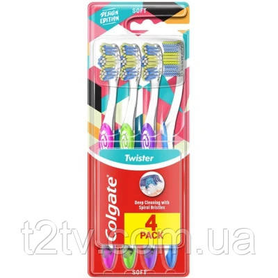 Зубна щітка Colgate Twister Глибоке очищення зі спіральними щетинками М'яка 4 шт (8718951500488), фото 1