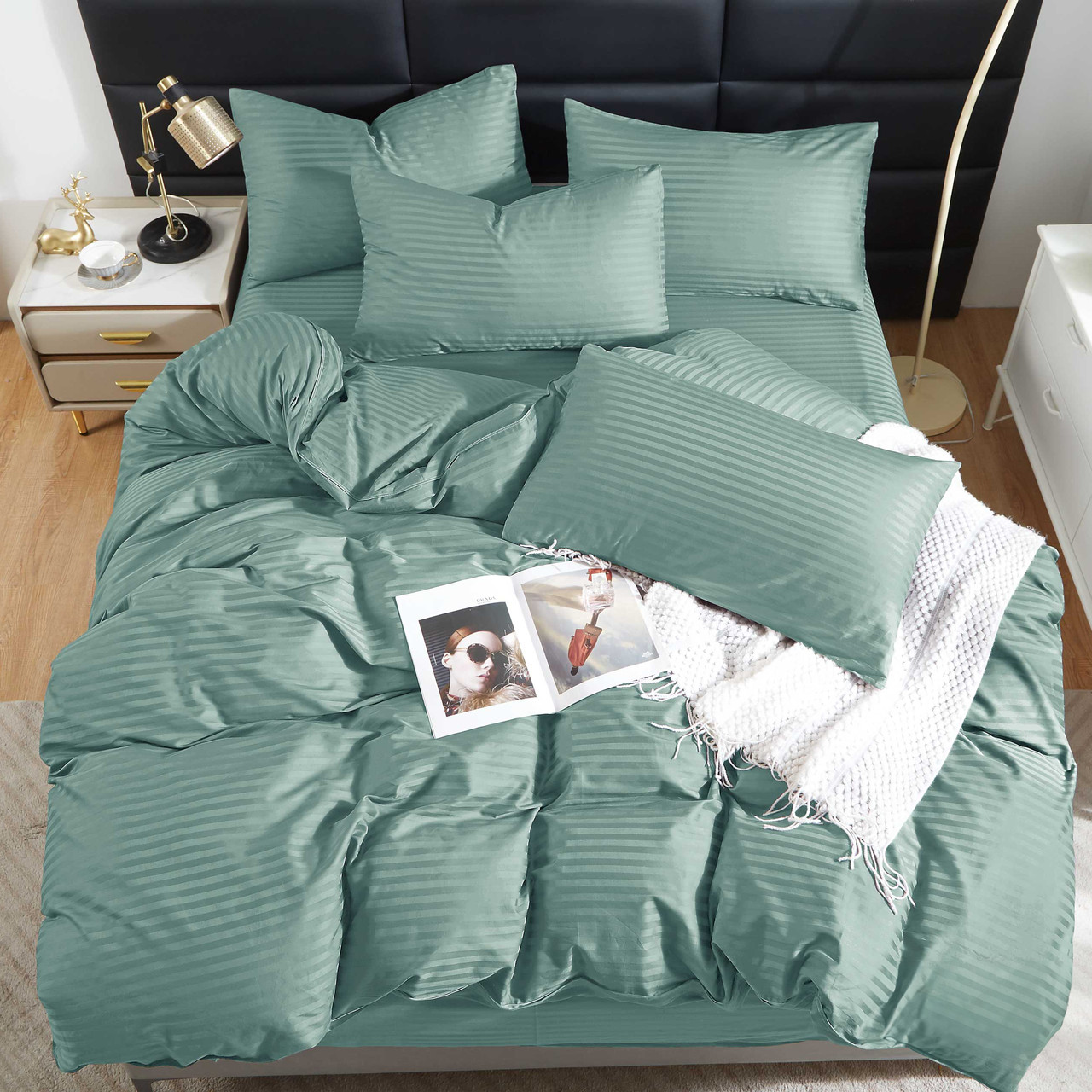 Наволочка на блискавці 70х70 (Страйп Сатин) | Від виробника "Королева Ночі" | Темно-м'ятний страйп сатин, фото 1