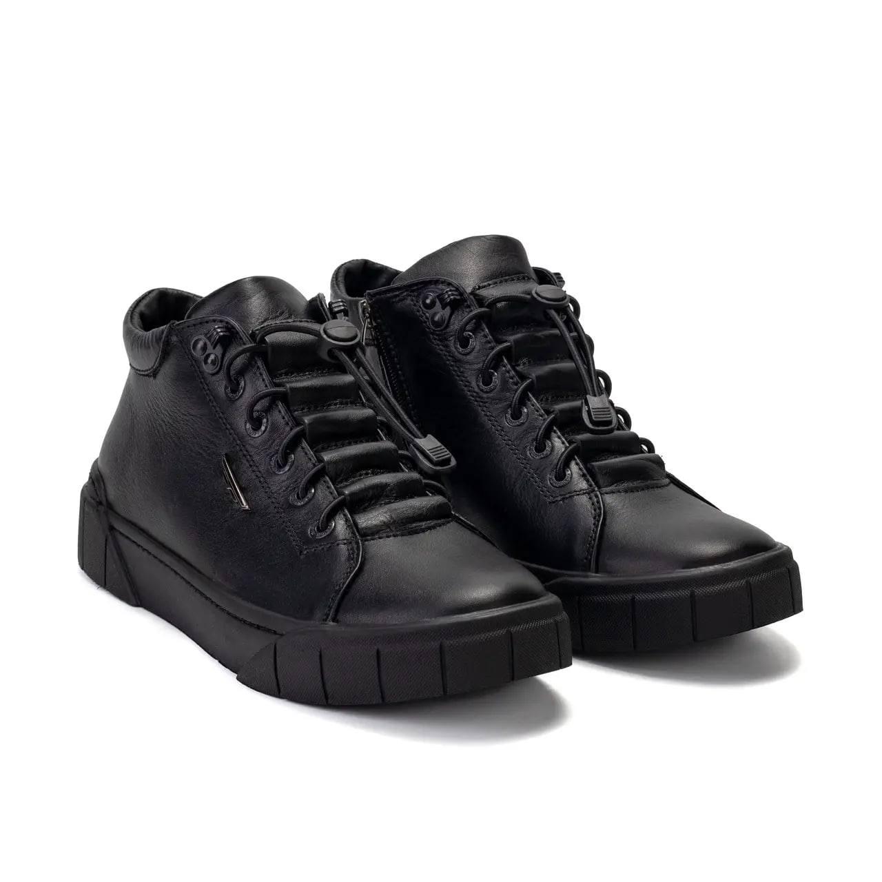 Чоловічі шкіряні зимові черевики чорні Barzoni Black