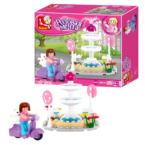 Конструктор SLUBAN M38-B0519 "Рожева мрія": фонтан, моторолер, фігурка, кошеня, 79 деталей, фото 1
