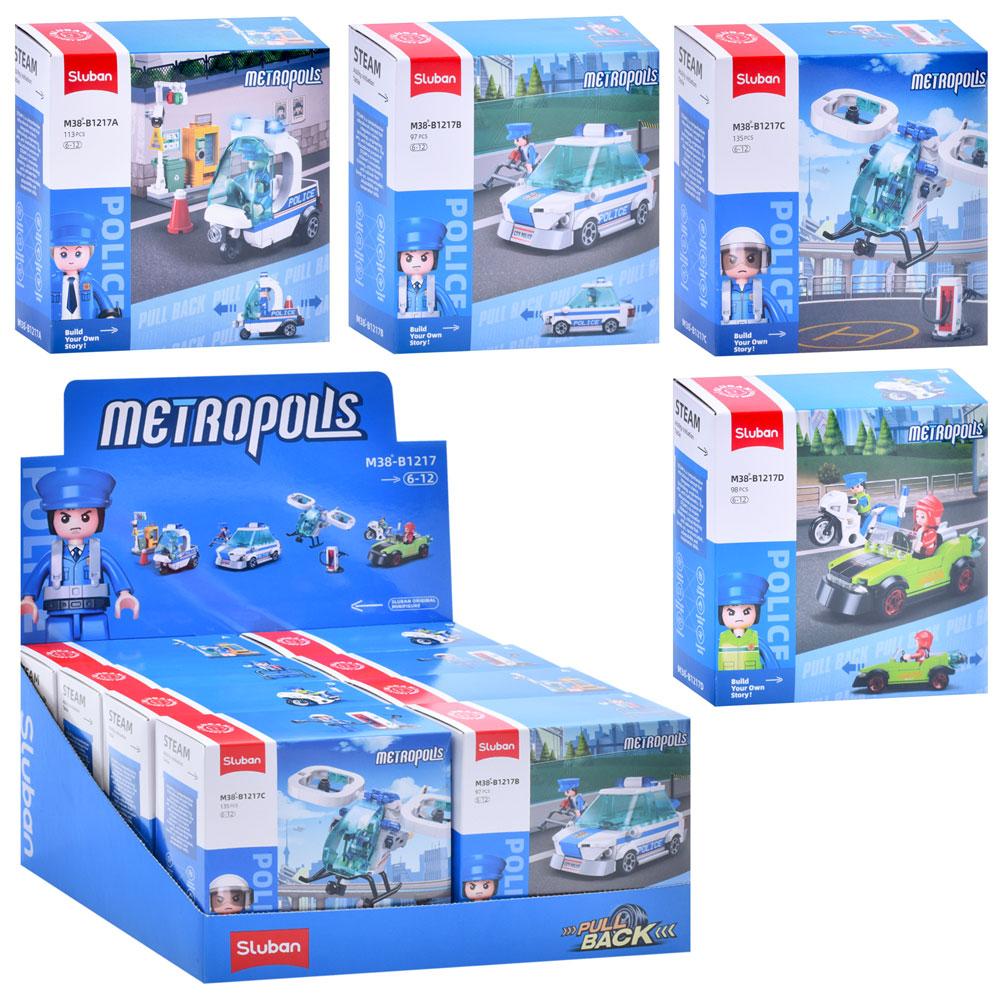 Конструктор SLUBAN M38-B1217 поліція, транспорт, від 97 деталей, 4 види M38-B1217, фото 1