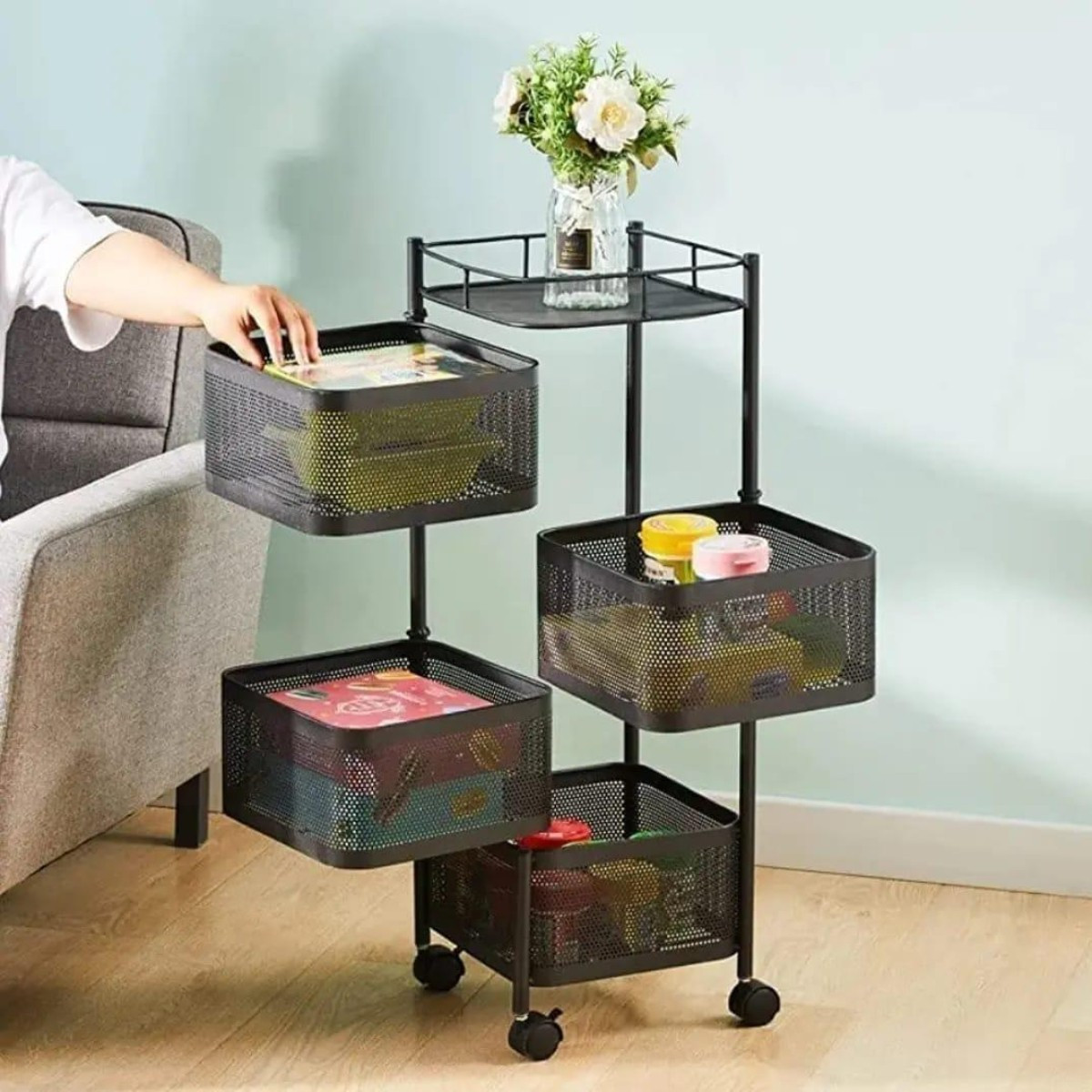 Етажерка на колесах Cube 4 яруси 27 х 64 см (R88692-BL) Чорна